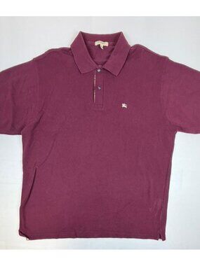 Burberry London Polo Shirt Mens XXL Maroon Burgundy Cotton Made in Britain Logo